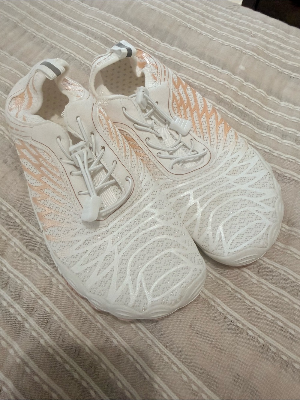 Women’s White and Peach Athletic Slip-On Sneakers — Lightweight Comfort